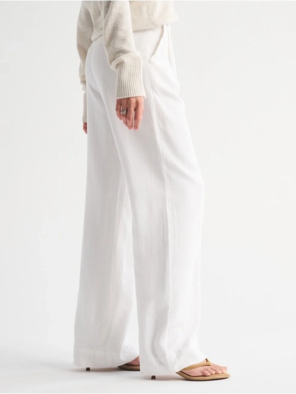 Abercrombie & Fitch Sloane Linen-Blend Tailored Wide Leg Pant White Size XS - Picture 2 of 13